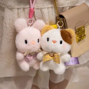 Portachiavi in peluche morbido animale, ciondolo coniglietto e gatto per borse e gioco per bambini.