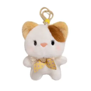 Carino peluche gatto portachiavi soffice animale bambola ciondolo borsa giocattolo morbido fiocco giallo