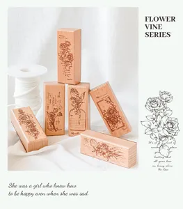 Vintage wooden rubber stamps with beautiful floral and botanical designs for journaling crafts.