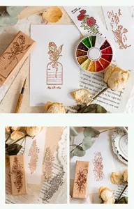 Vintage floral wooden rubber stamp for journaling, scrapbooking and card making art craft.