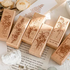 Vintage Floral Wooden Stamp Retro Botanical Plant Rubber Stamping Tool For Journaling Planner Scrapbooking Craft DIY Art