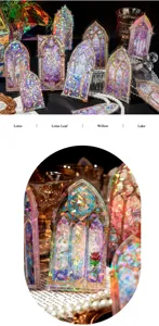 Ice crystal 3d laser gold sticker pack, gothic church window design for DIY journaling detail view.