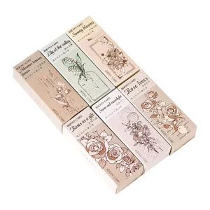Vintage floral wooden stamp set, 6 styles of botanical rubber stamps for journaling and crafting.