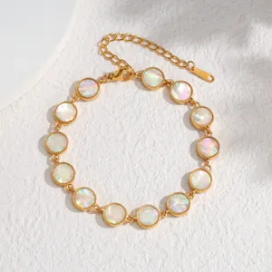 Elegant 18k gold plated round mother of pearl shell bracelet for women chic everyday jewelry