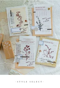 Vintage wooden stamps floral collage journaling material decorative stationery cards set
