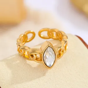 Anello aperto dorato con diamante zircone marquise e design a catena accessorio gioielli donna