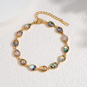 Elegant 18k gold-plated teardrop abalone shell bracelet, chic fashion wrist jewelry for women.