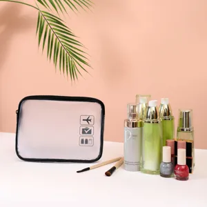 Transparante matte PVC reizen cosmetische tas met zwarte rits, waterdichte wastas grote tas.