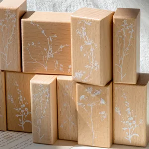 Wooden floral stamps vintage botanical design wooden block stamps for journal crafting deco