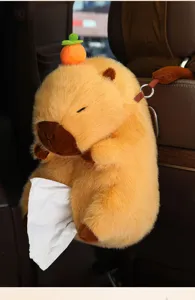 Cute capybara car tissue holder plush hanging paper box cover for auto interior decoration use