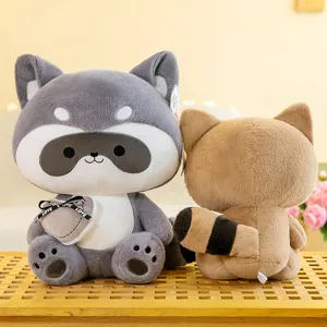 Cute heart raccoon plush toy detail view, soft stuffed animal doll for kids gift.