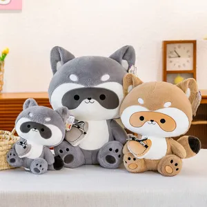 Cute raccoon plush toy with heart pillow, soft stuffed animal doll for kids gifts.