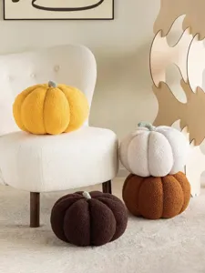 Cojin de peluche de calabaza estilo nordico, almohada suave creativa para decoracion de salon.