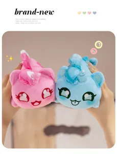 Simpatico peluche gatto unicorno da 15 cm bambola di animale morbido in rosa e blu per regali.