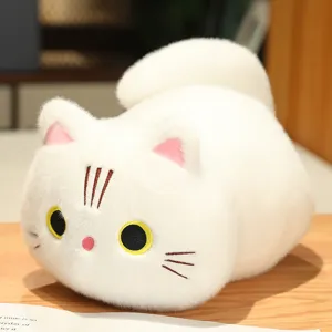 Cute white cat plush toy soft stuffed animal pillow cute kitten doll gift for kids and girls.