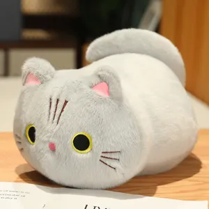 Cute gray cat plush toy soft stuffed animal sleeping pillow cute gift for kids and friends