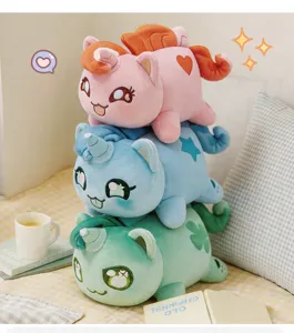 Set peluche gatto unicorno carino, bambola morbida di peluche, colori vivaci, taglia 15 cm.