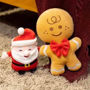 Weihnachtsplueschspielzeug Set mit Weihnachtsmann und Lebkuchenmann Puppen fuer Dekoration.