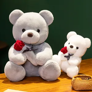 Lindo par de osos de peluche con rosas rojas suave juguete de peluche regalo de boda decoración