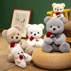 Lindo Oso de Peluche Juguete de Peluche con Rosa Roja Regalo de San Valentín Decoración