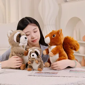 Simulation raccoon squirrel plush toys soft stuffed forest animal dolls for kids cute gifts