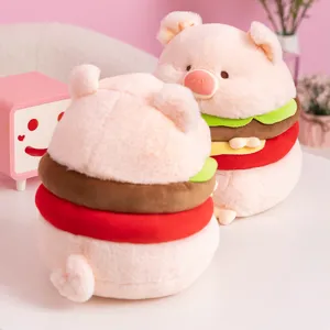 Cute pink pig hamburger plush toy doll soft stuffed animal pillow for girls gift room decor
