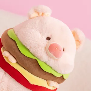 Cute hamburger pig plush toy, soft stuffed doll pillow, perfect kawaii gift for girls.
