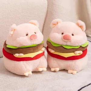 Cute Burger Pig Plush Toy Soft Stuffed Animal Doll Kawaii Food Piggy Pillow Cushion Birthday Gift For Kids