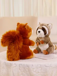 Simulation plush toys set featuring cute squirrel and raccoon animal dolls for kids and decor.