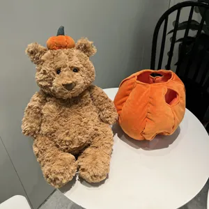 Peluche orsetto di Halloween con zucca, simpatico orso marrone morbido con borsa regalo.