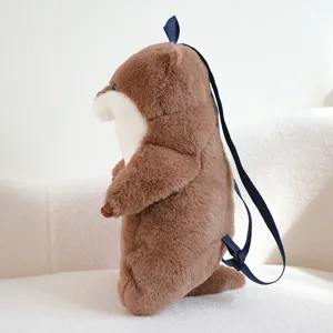 Zaino morbido in peluche con lontra carina borsa animale regalo dettaglio vista.