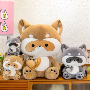 Cute plush raccoon stuffed animal toys with heart pillows, soft dolls for kids gifts
