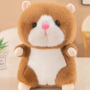 Cute hamster plush toy detail view, soft brown and white stuffed animal doll for kids and gifts.