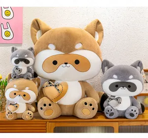 Cute heart raccoon plush toy soft stuffed animal doll gift for kids and claw machine toys
