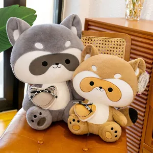 Cute love raccoon plush toy stuffed animal doll with sweet heart ribbon for kids gift