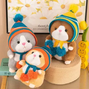 Cute Hamster Stuffed Animal Plush Toy Hamster Doll With Hat And Scarf Soft Cuddly Toy Gift