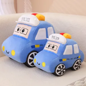 Cute cartoon plush police car toy soft stuffed vehicle doll for kids gift home decor
