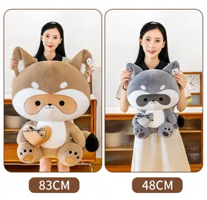 Cute raccoon plush toy with heart, soft stuffed animal doll for kids gift, multi-size display detail view.