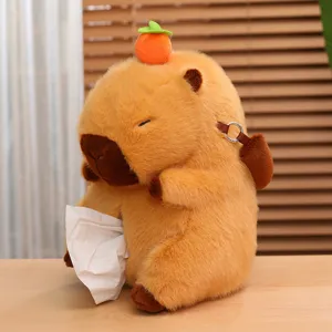 Cute Capybara Car Tissue Box Cover Plush Stuffed Animal Tissue Holder Home Decor Storage Organizer Toy Gift