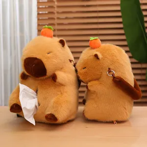 Sleepy capybara plush tissue box cover, soft stuffed animal car paper holder for sweet home.