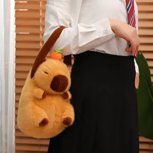 Cute capybara plush shoulder bag soft animal cartoon purse crossbody bag with cute orange decor