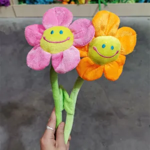 Set di giocattoli di peluche girasole sorridente, morbida bambola di fiori per bambini.