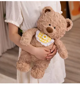 Cute plush bear soothing doll fluffy stuffed toy detail view for comforting kids and gifts