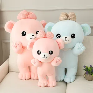 Lindo osito de peluche rosa con lazo, suave muñeca de abrazo y almohada de sueño para niñas.