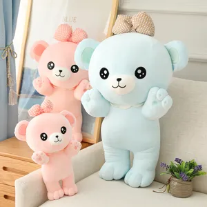 Bonito conjunto de peluche de oso con lazo, almohada suave para niñas y niños pequeños.