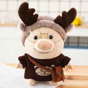 Cute Travel Pig Plush Toy Soft Stuffed Animal Doll With Sweater Dress-up Collectible Toy Gift For Kids