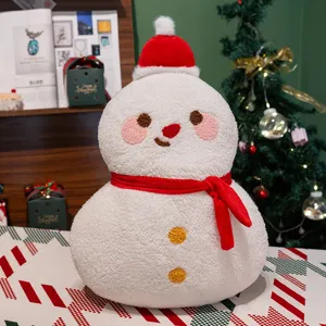 Peluche coussin bonhomme de neige de Noël, jouet doux et mignon pour décoration de fête.