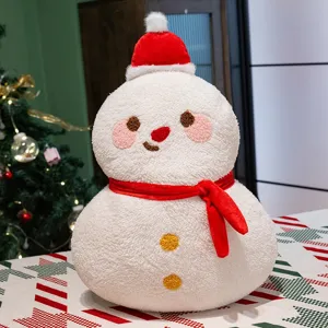 Coussin en peluche bonhomme de neige de Noël jouet doux avec bonnet rouge cadeau déco