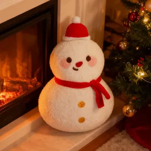 Coussin en peluche bonhomme de neige de Noël mignon jouet doux pour fête décoration cadeau