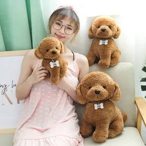 Cute brown plush poodle toy stuffed animal soft doll for kids gifts and home decoration display.